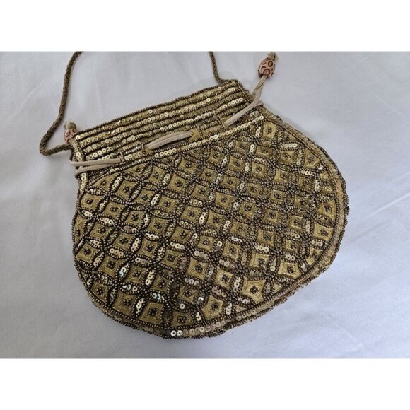New Potli Batua Gold Sequin Wedding Beaded Embroidery Purse Handbag Crossbody - Picture 1 of 11